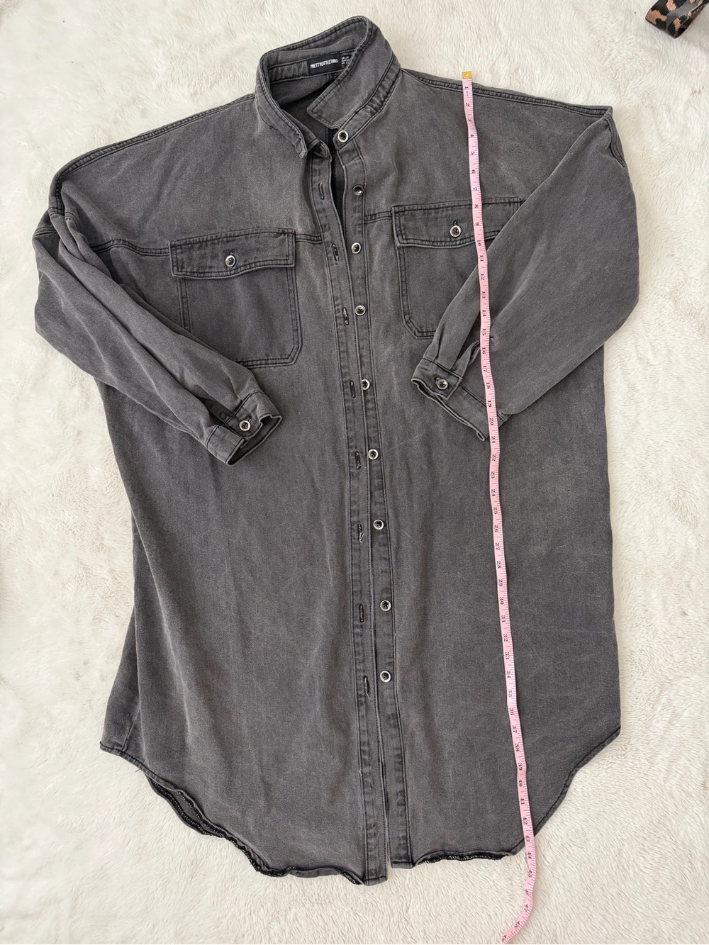 PrettyLittleThing Washed Charcoal Gray Long Sleeve Button-Down Shirt